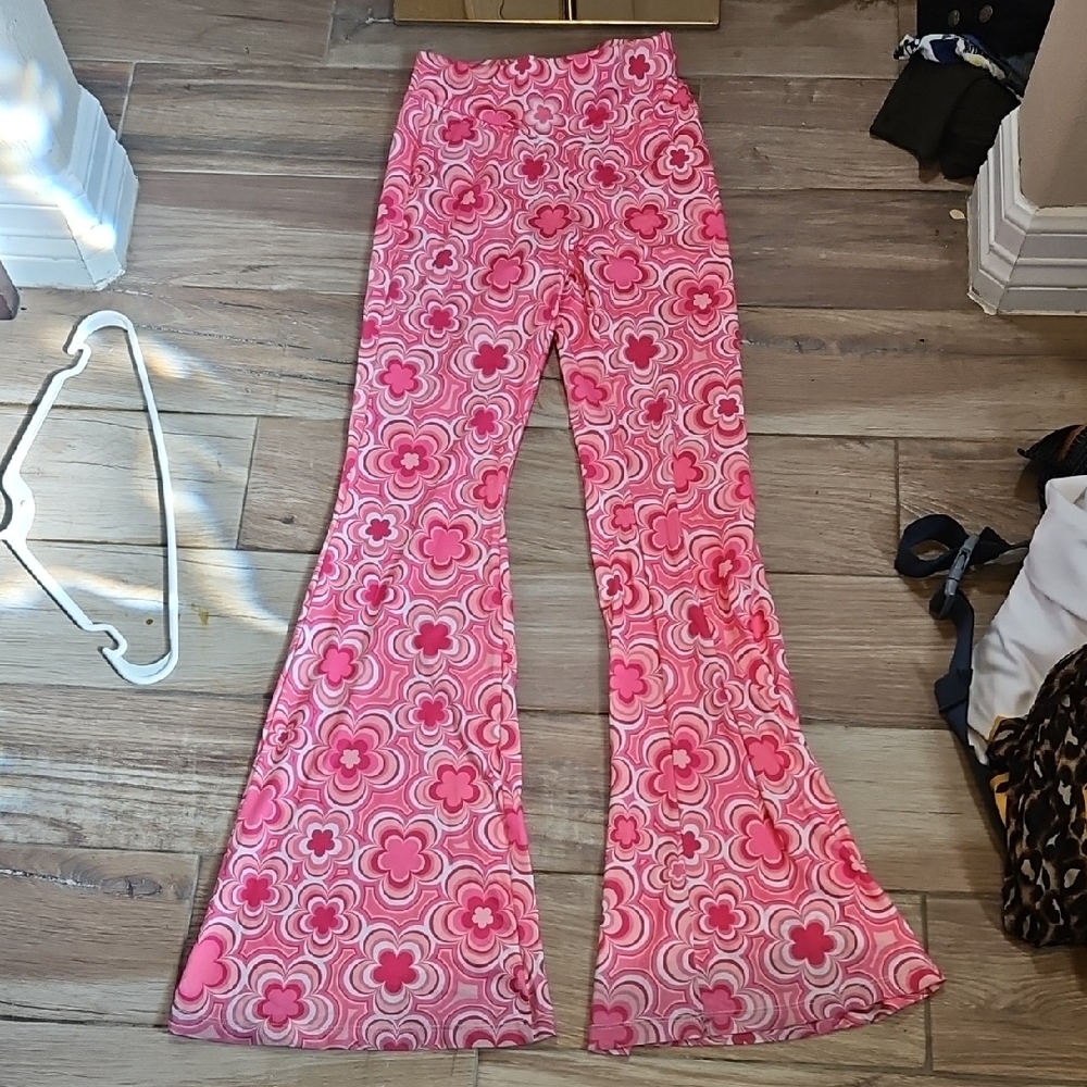 Pink Floral Flared Pants